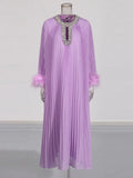 Famous Wind Loose Meat Shading Dress 2025 Summer New Water Drill Ostrich Hair Design Long Dress Dress