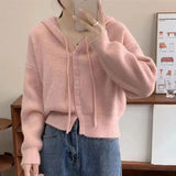 Zingj New Gentle Wind Small Hooded Short Knitting Sweater Women Loose Show Thin Long-Sleeved Jacket Tide-Outfit