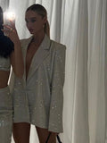 Set 3 Piece Set Women Sets Top Female High Waist Pants Suits Jacket Sexy Outfits Club Glitter Suit Tracksuit Clothing