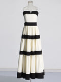 French Elegant Style Dress With Bra Dress 2025 New Splicing Bow Design Striped Long Dress