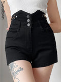 Black Gothic High Waist Denim Shorts Women Hot Summer Punk Style Japanese Streetwear Girl Short Jeans With
