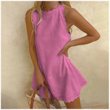 Dress Women Summer Fashion Solid O Neck Sleeveless Party Dress Women Casual Loose Ladies Mini Dress