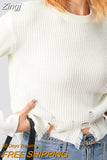 Tassel Knit Women Sweater Ripped Hole Hem Autumn Winter Loose Casual Female Pullover Fashion Long Sleeve Lady