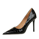 Zingj Retro Sexy High Heels Women's Shoes Ultra High Heel Shallow Mouth Pointed Metal Chain Rivet Single