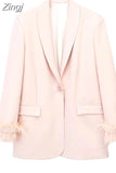 Black Feather Blazer Women Button Fashion Woman Blazer 2023 Casual Elegant Womens Jackets Long Sleeve Women's Winter