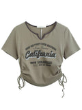 Y2k T Shirt Women Letter Crop Top Americal Retro Short Sleeve Tees Korean Graphic Slim Summer Tshirts 2000s