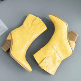 Faux Leather Cowboy Ankle Boots for Women Wedge High Heel Boots Snake Print Western Cowgirl Boots Silver Gold White