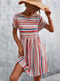Summer Striped Dress Women A Line Loose Dress Ladies Casual High Waist Short Party Dress For