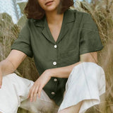 Shirt Solid Color Cotton Linen Pocket