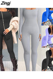 Women Sport Yoga Fitness Jumpsuit Sexy Long sleeves Vest Bodysuit Slim Casual Bodysuit Female One Piece Jumpsuit and