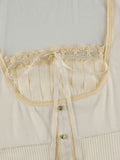Fleece Bow-Neck Ribbed Lace Blouse- Outfit