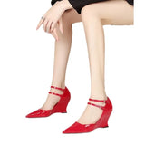 Zingj Spring / Summer Runway Show New Wedge Pointed Red High-Heeled Shoes Female Patent Leather Sexy Baotou Personality Sandals Women-Outfit
