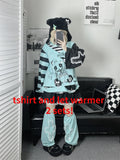 Y2k Fashion Fake Two Pieces Cartoon Print T-shirts Women Casual Loose Grunge Tops Aesthetic Fairy Harajuku Kawaii