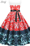Dress Women Vintage Elegant Party Dress Retro Swing Floral Print Sleeveless Casual Midi Sundress