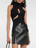 Hot Girl Hipster Wind 2025 New Standing Collar Sleeveless Personality Hollow Out Design Slim Irregular