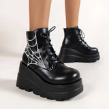 Thick-Bottomed Large-Size Short Boots Women's Autumn New Pine Pastry Bottom With Printed Leather Boots Martin