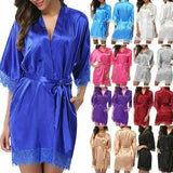 Women Night Gown Satin Robe Bathrobe Satin Nightgown Halt Sleeve Pajamas Lingerie Night Mini Dress Lace Sexy Sleepwear hot