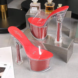 Zingj New Korean Version Of The Nightclub Car Model Shoes Super High Heels Thick Heel Waterproof Platform Sandals Transparent Crystal