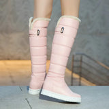 Winter Plush Warm Women Boots Comfortable Flat Knee High Boots Zipper Snow Boots Women Black White Pink Big Size 41 42