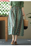 And Linen Retro Printed Skirt Women's 2022 Spring And Summer New Oversized Loose Elastic Waist A-line Skirt