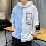 New Men's T-Shirt Top Breathable Stitching Men's Cotton Short-Sleeved Loose Round Neck Hong Kong Style Men's