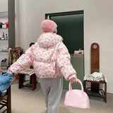 Pink Floral Puffer Jacket- Outfit