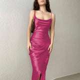 Dress Women 2022 Sexy Satin Slit Irregular Dress Fashion Sleeveless Sling Backless Party Dress Elegant Commute