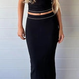 Summer Women Dress Set Strapless Crop Top And Midi Skirt Two Pieces Sets Y2K Elegant Beach Dress Party Outfits