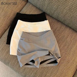 Women Trendy Leisure All-match Mini High Waist Youth A-line Elegant Daily Folds Summer Breathable Simple Solid Slim