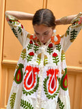 Summer Vacation Printed Loose Shirt Dresses Women Casual Lapel Long Sleeved Single Breasted Maxi Dress Lady Street