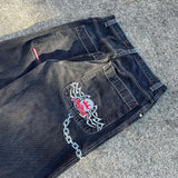 Jeans Vintage Hip-Hop Baggy Jeans Menswear Gothic Trousers With High Waist And Wide Legs 211-0-Outfit