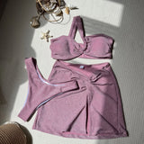 2024 New Solid-Color Single-Shoulder Braid Cloth Three-Piece Swimsuit Swimsuit