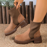 The Autumn Of 2025, The New Knitted Spliced Fashion Boots Thick Bottom And Sleeve Short Boots Korean Version Of Breathable Socks Boots