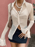 Semi Sheer Long Sleeve Pleated Blouse-Outfit
