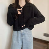 The New Korean Version Lace-Up Pullover In Spring 2024 Is Girly With Polo Collar And Simple Bottomed