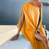 Spot 2025 Summer New Women's Wear Temperament Fashion Pure Color Loose One-Shoulder Long