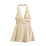 Women's Dress 2025 New Fashion Sexy Silk Nyley Hanging Neck-Lexed Short