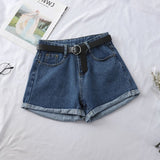Women Chic All-match Korean Casual Basic Simple Harajuku Teens Denim Short Trouser Basic Loose Wide-leg Womens