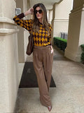 Brown N Yellow Diamond Printed Sweater- Outfit