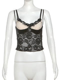 Lace Bustier Patchwork Double Strap Top- Outfit