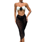 2024 Color Sexy New Rose Three-Piece Mesh Dress Swimsuit