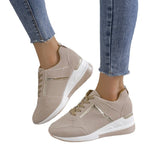 Leisure Thick-Sed Airable Sneakers Women's Slope Heel With Mesh Color Panel Shoes