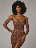 High-End Women's Hot Diamond Sexy Perspective T-Shirt Skirt Skirt Dress Night Shop Famous Ass Dress Dress