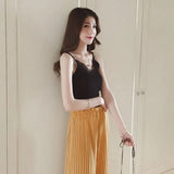 Hook Flower Lace Tank solid Stitching V-neck Camis Female Knitted Short Slim Sleeveless Shirt Tank Casual