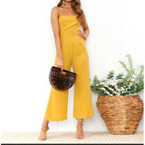 Fashion Casual Spaghetti Strap Jumpsuit Women Sexy Backless Solid Jumpsuits Ladies Sleeveless Straight Rompers