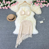 Zingj Ins Vacation Style Suit Female Design Sense Bikini Hanging Neck Vest Versatile Tassel Skirt Knit Two