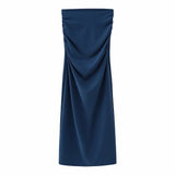 Ruched Long Skirts For Women Fashion 2023 Nvay Blue High Waist Skirt Woman Summer Midi Slit Skirt Elegant Women's