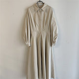 Elegant Office Lady Vintage Office Puff Sleeve Shirt Dress Women Casual Single-breasted A-Line