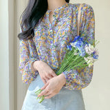 Women Floral Printed Leisure Loose Elegant Chiffon Tops Blouses Trendy All-match Temperament Korean Style Popular