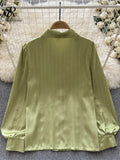 Autumn Senior Vintage Shirt 2023 Fashion Lantern Sleeve Loose Beading Design Top Women Lapel Streetwear Diamons